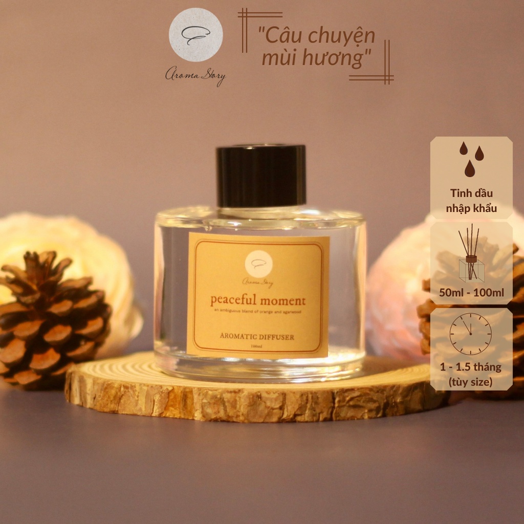 Tinh Dầu Khuếch Tán Aroma Story Hương Cam Ngọt Và Gỗ Trầm Peaceful Moment Size 50ml/100ml
