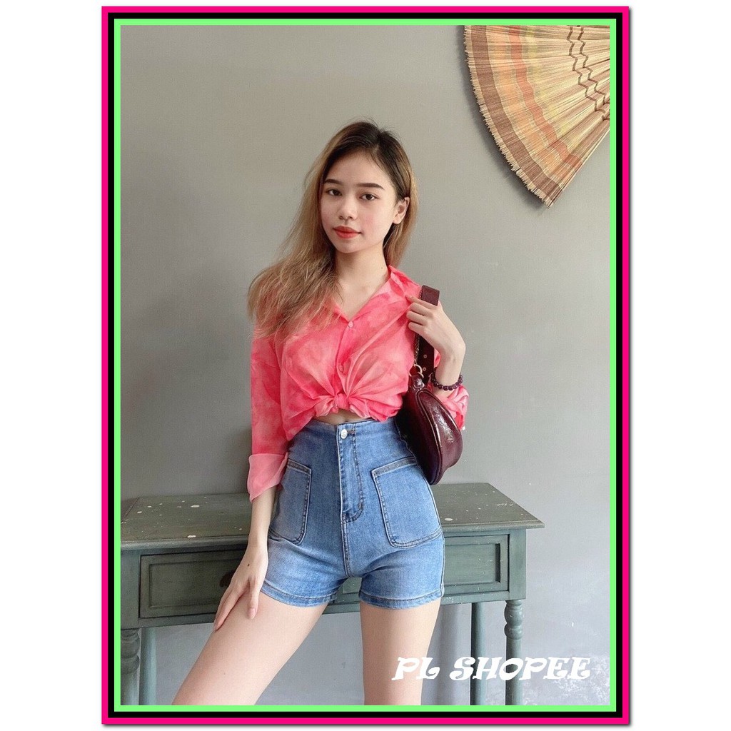 QUẦN short jean nữ PHỐI HAI TÚI BẦU xanh nhạt -1dd25