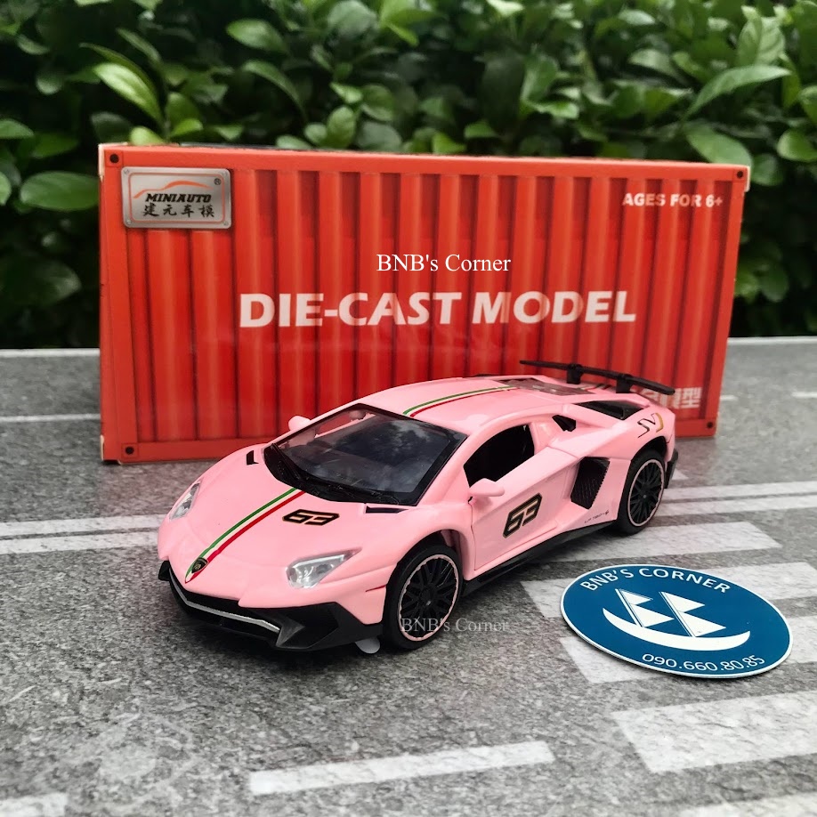 Mô hình xe 1:32 Lamborghini Aventador LP780 hãng MiniAuto màu hồng | xám