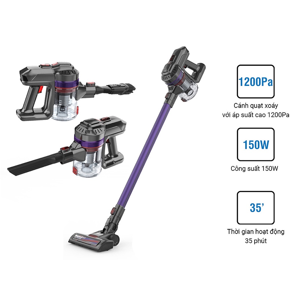 Máy Hút Bụi Không Dây Dùng Pin Sạc Lock&Lock ENV151 - Công suất 150W, sạc 1 lần dùng tới 35 phút - Hàng Chính Hãng