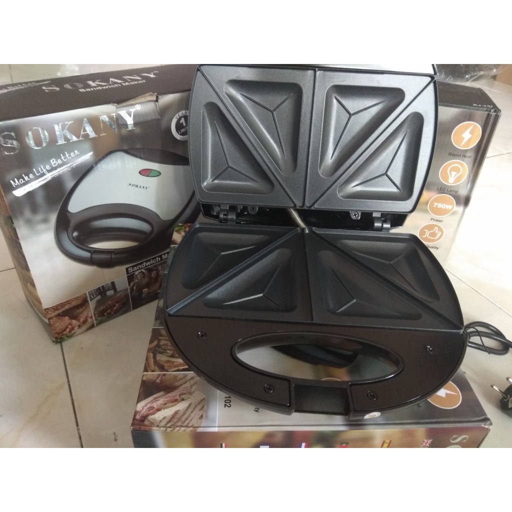 Máy nướng bánh hotdog Sokany 2 mặt tráng ceramic chống dính cao cấp, chế độ điện tự động an toàn