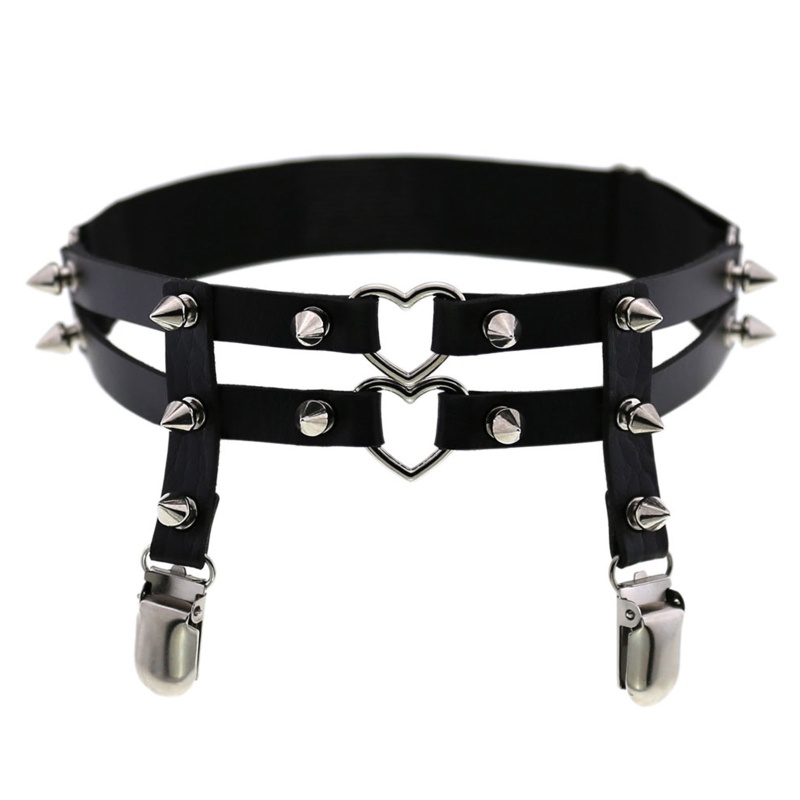 Xiangbao 1 Đai Nịt Đùi Giả Da Có Thể Điều Chỉnh Gắn Gai Trái Tim Phong Cách Harajuku Gothic Punk Cho Nữ