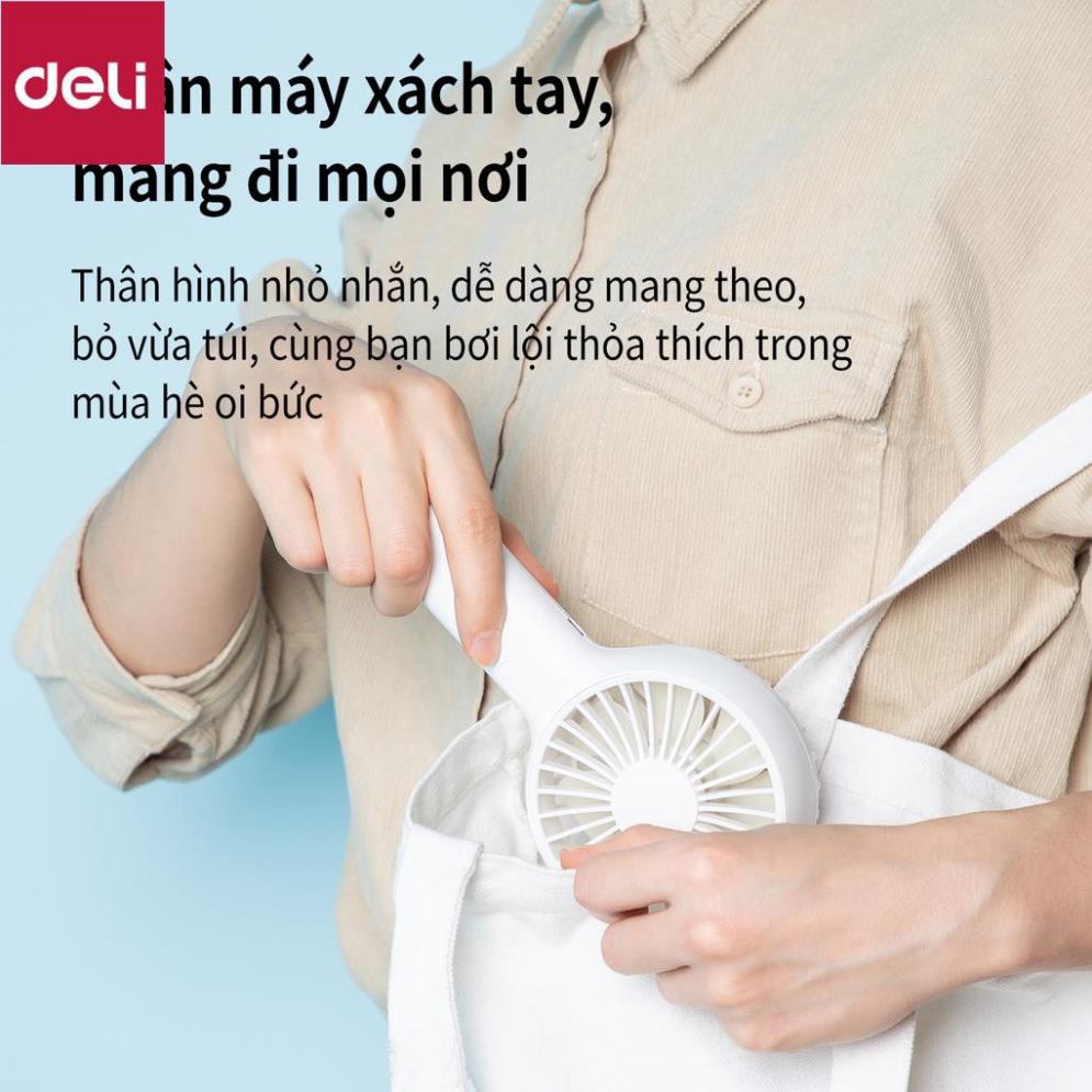 Quạt mini cầm tay không tiếng ồn Deli - có đế cố định - Trắng/ Xanh/ Hồng - 85811 [Deli]