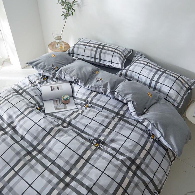 Trọn Bộ 4 Món Chăn Ga Gối Mền Thương Hiệu🌸EVILY🌸 Cotton Poly. Mẫu ONG KẺ SỌC sang chảnh,sang trọng - EvilyDecor