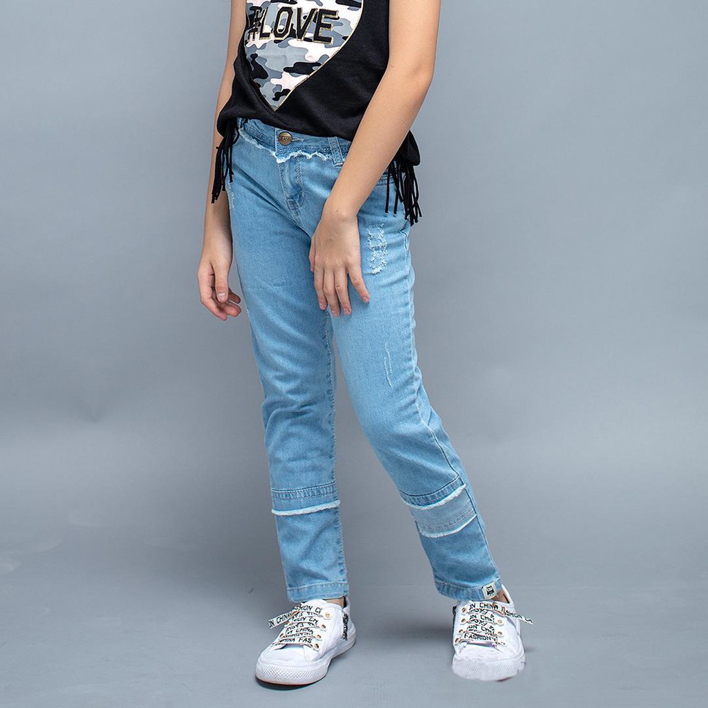 Quần jeans bé gái phối gối màu nhạt LK0239 - Lovekids