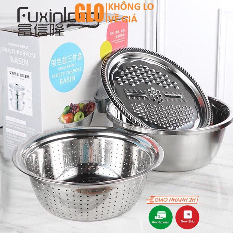 Bộ Bào Nạo Rau Củ Kiêm Rổ Và Chậu Inox Cao Cấp Đa Năng