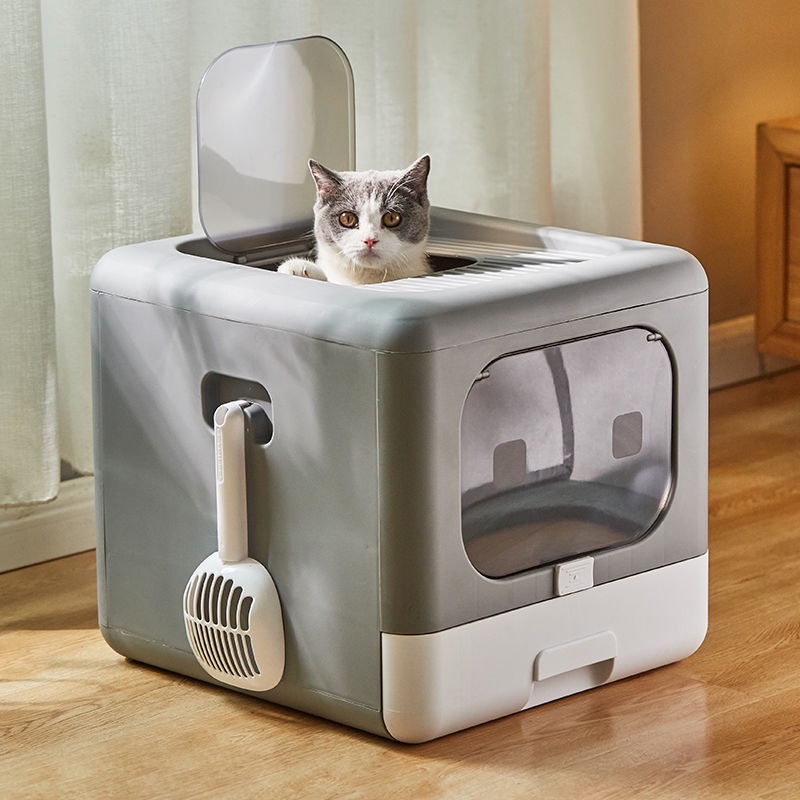 Nhà vệ sinh cho mèo lớn khay kéo gấp gọn khử mùi cho mèo chịu lực 7kg size lớn cho mèo trêm 8kg