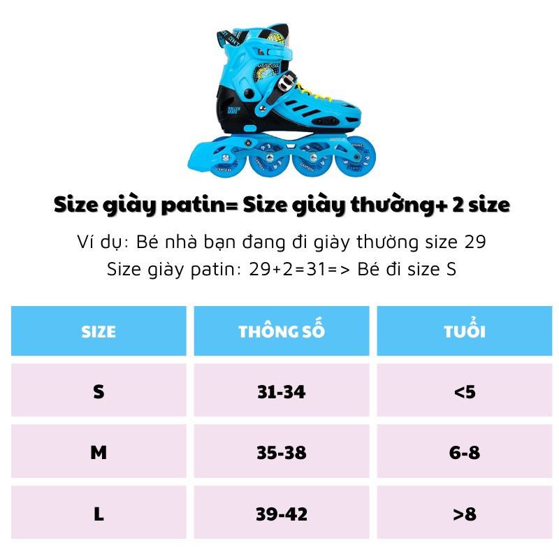 giày có bánh xe trượt, giày patin trẻ em centosy t-rex 8 bánh phát sáng chính hãng