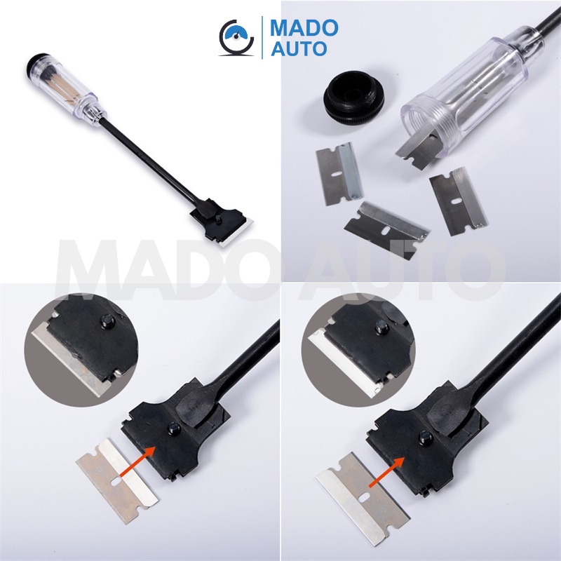 Dụng cụ cạo keo dán phim cách nhiệt kính xe ô tô cán thép dài MADO AUTO CR-D64 - Clip Scraper