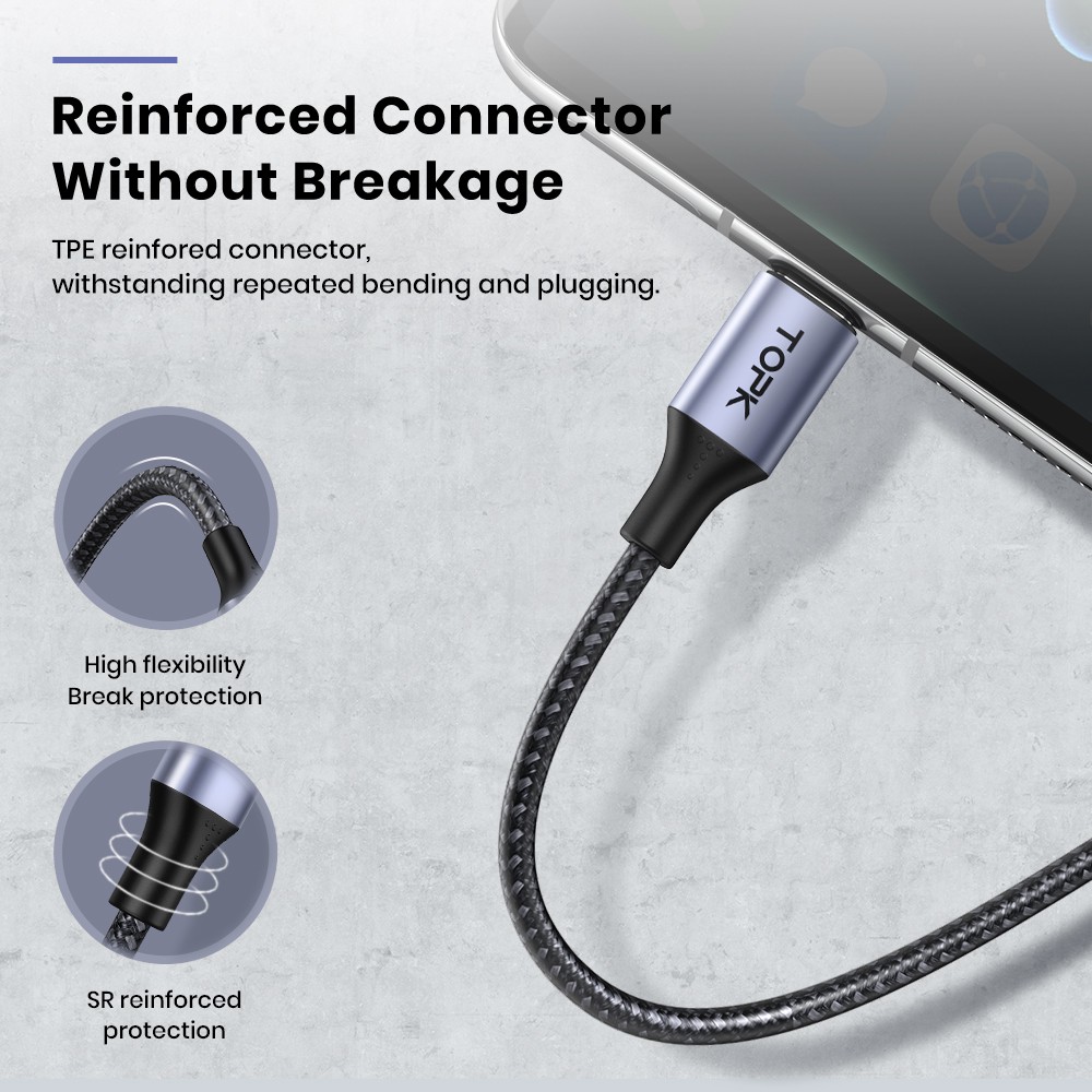 TOPK AN10 QC3.0 Fast Charging Cable Metal Shell Nylon Braided High Quality Micro USB