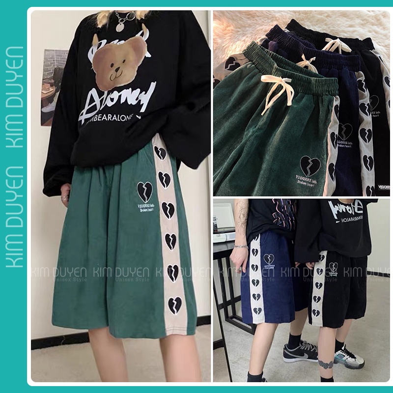 Quần Lửng Tim Cạnh Quần Đùi Form Rộng Unisex Chất Đẹp Dày Dặn Phong Cách Ullzang Hàn Quốc