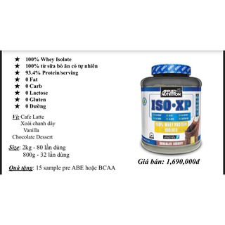Sữa tăng cơ Applied Nutrition - ISO-XP 2kg - 80 Lần Dùng