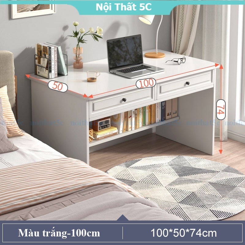 Bàn học lắp ghép kèm kệ để sách, bàn làm việc văn phòng gỗ tích hợp ngăn kéo lưu trữ đồ