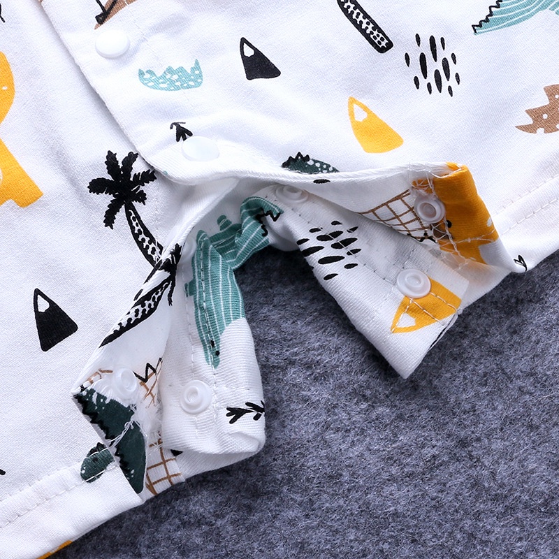 Áo liền quần in hình khủng long cho bé trai sơ sinh 0-18 tháng tuổi
