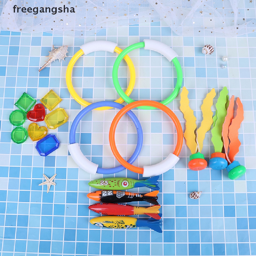 [FREG] 19pcs Swimming Pool Throwing Diving Toys Underwater Rings Diving Circle Set FDH