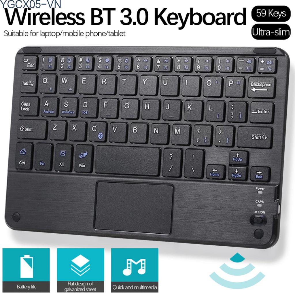 Bàn Phím Bt 3.0 59 Phím Không Dây Mini Siêu Mỏng Có Miếng Lót Cảm Ứng Cho Hệ Thống Android Windows Ios Đen | BigBuy360 - bigbuy360.vn