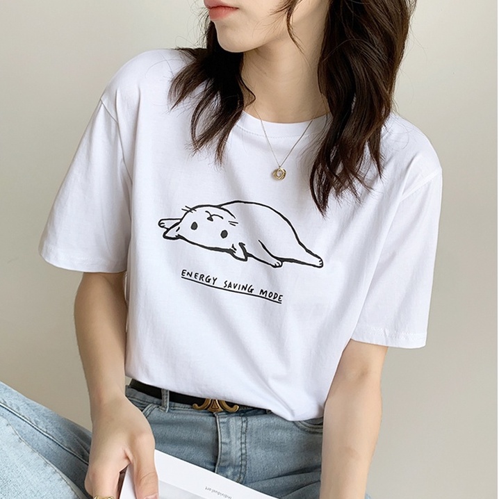 Áo Thun Đen Tay Ngắn Cổ Tròn Dáng Rộng Thời Trang Trẻ Trung 49212