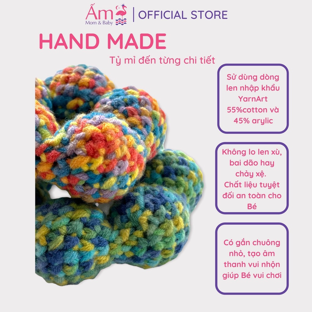 Xúc Xắc Lục Lạc Handmade Cho Bé Hỗ Trợ Phát Triển Trí Tuệ Ấm Baby Có Gắn Chuông Tạo Âm Thanh Vui Nhộn Ấm Gift Decor