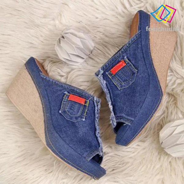 Giày Đế Xuồng Denim Đính Nơ Xinh Xắn Cho Nữ