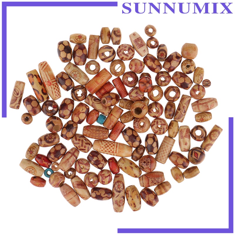 Bộ 100 Hạt Gỗ Xỏ Lỗ Nhiều Họa Tiết