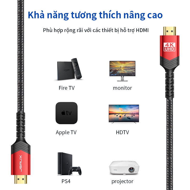 Dây Cáp JSAUX Hdmi 2.0 Tốc Độ Cao 4k 60hz 18gbps 28awg Hdr 3d 2160p 1080p Tiện Lợi