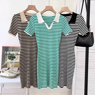 Váy len body kẻ ngang cổ đức