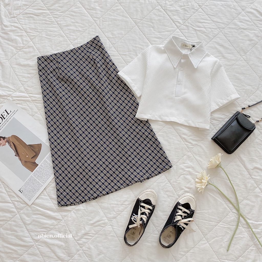 Áo sơ mi croptop nữ SAMLA, croptop Polo trắng_Nhienvintage BA1