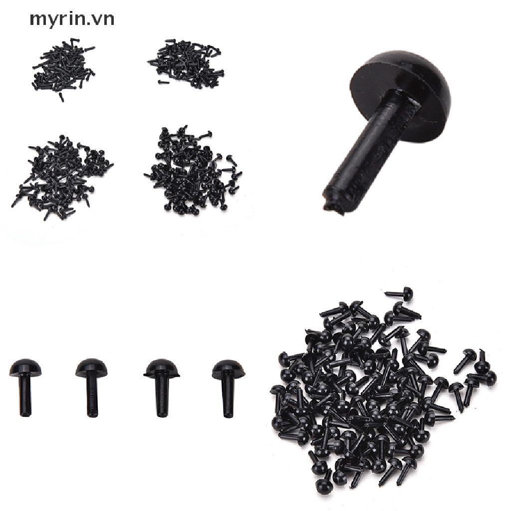 Set 100 Mắt Nhựa Màu Đen 4 Kích Cỡ Cho Búp Bê / Thú Nhồi Bông DIY