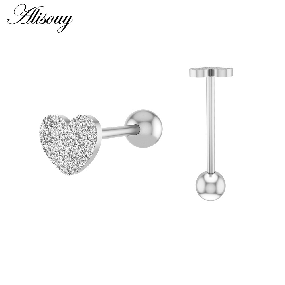 Alisouy 1 Khuyên Lưỡi / Môi / Lưỡi Bằng Thép Không Gỉ Đính Đá zircon Hình Hoa / Trái Tim Trọng Lượng 14g