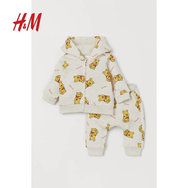 Bộ nỉ kéo khoá có mũ gấu Pooh HM 1-6Y (có ảnh thật)