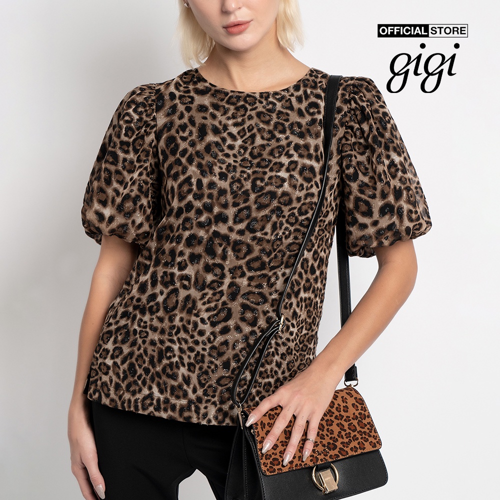 GIGI - Áo kiểu nữ tay phồng họa tiết da báo Ruffle Peplum G1110B211252-12