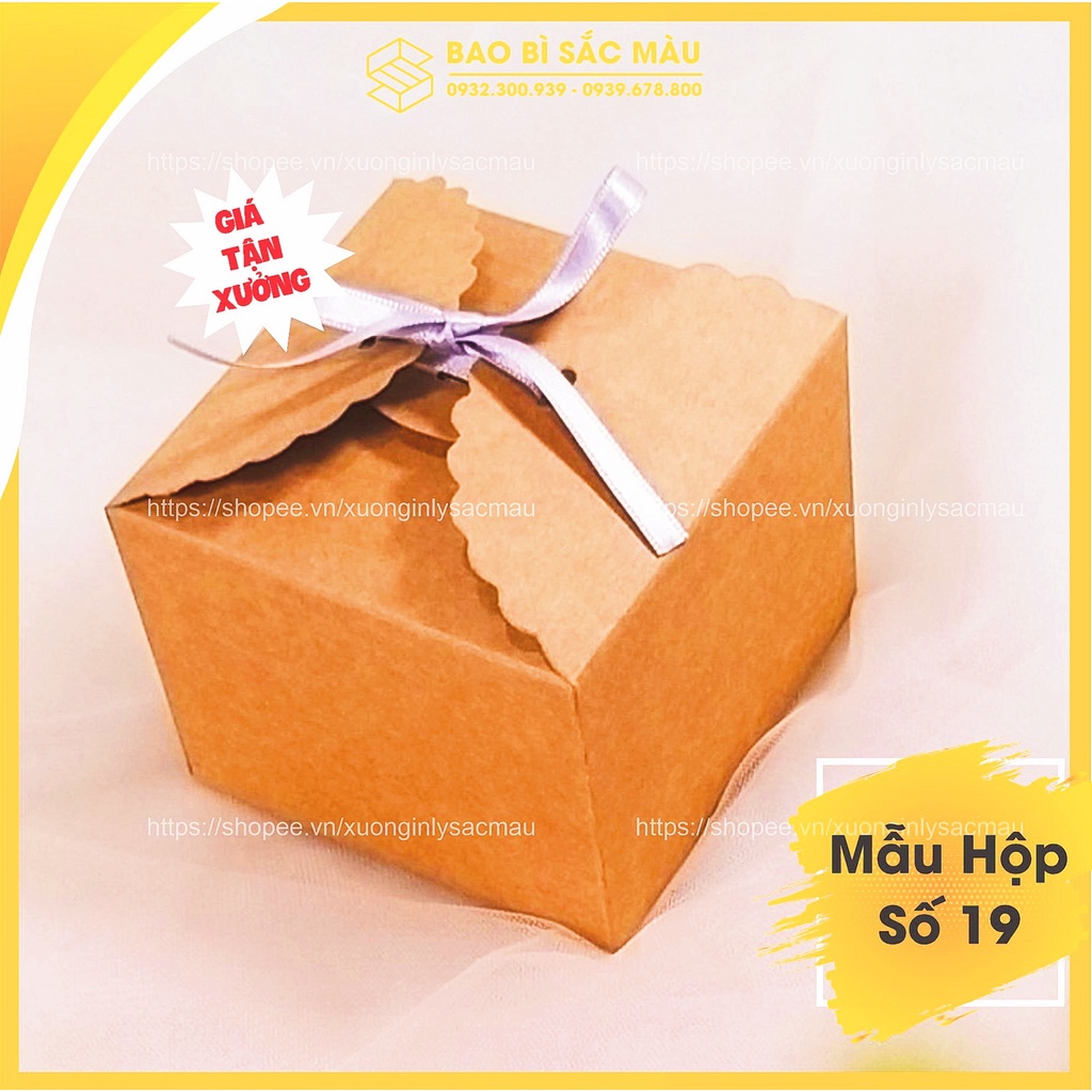 5 Hộp quà sinh nhật, quà tặng Valentine, các dịp lễ... bằng giấy kraft kèm dây ruy băng thắc nơ ( Hộp 19)