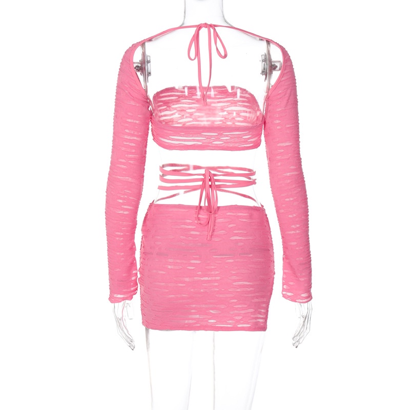 DUNEA Bộ Áo Ống Rỗng Buộc Dây &amp; Chân Váy Mdi Khoét Rỗng Cho Nữ DUNEA