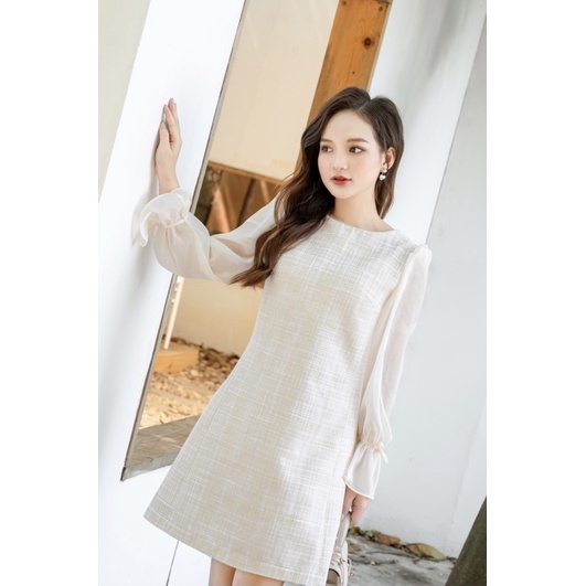 Váy dạ tay tơ bồng dáng xuông La Muse dress - Hàng thiết kế