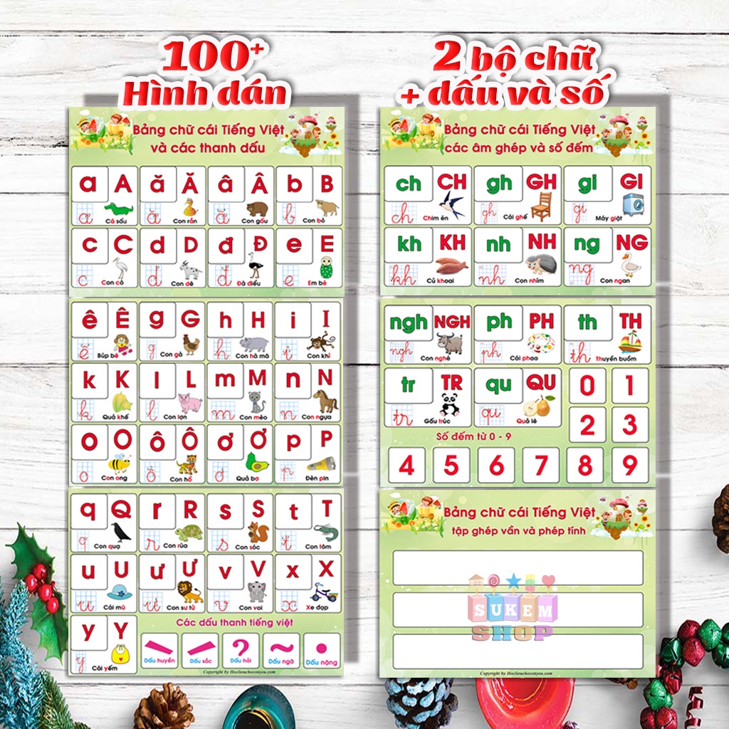 Bảng Chữ cái Tiếng Việt Kèm Chữ Ghép Và Số Bóc Dán Treo Tường Cho Bé !