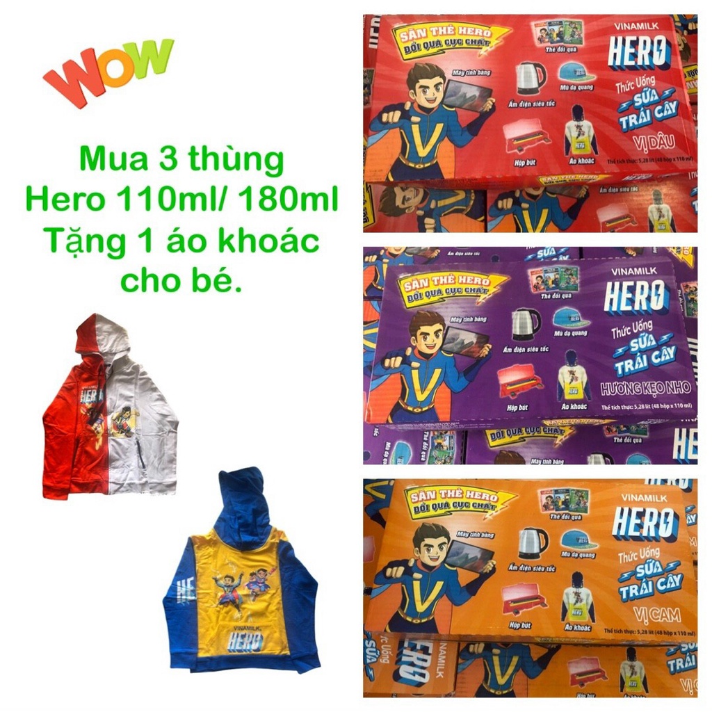 [Đổi Liền Áo Khoát] Combo 3 Thùng 144 Hộp Thức Uống Sữa Trái Cây Hero Vị Dâu 110ml