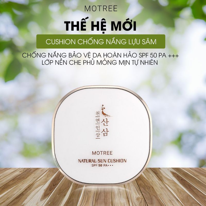 Cushion Chống Nắng, phấn nước Lựu Sâm Motree,Natural Sun Cushion SPF 50+PA +++,Phù Hợp Mọi Loại Da