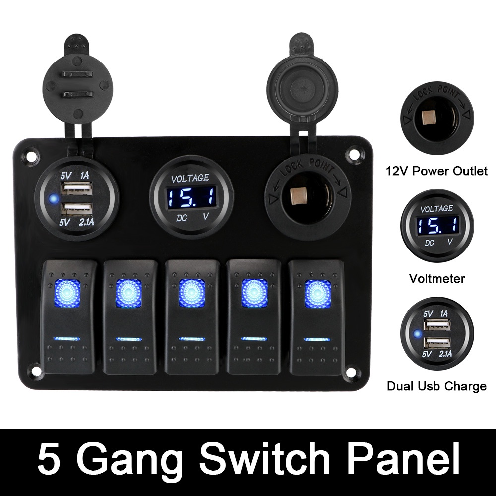 Bảng Công Tắc Đèn LED 5 Bóng 12/24V Chống Nước Có Cầu Chì Cho Xe Hơi/Xe Tải