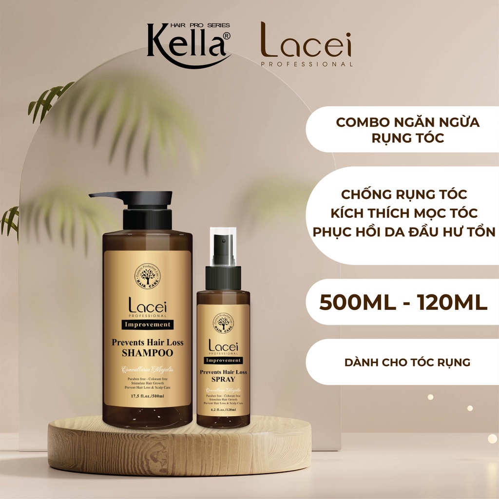 Combo Dầu gội và xịt ngăn ngừa rụng tóc Lacei Improvement (Chai 500ml/120ml)