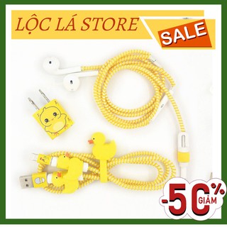 bộ bảo vệ sạc cáp và tai nghe hình vịt vàng