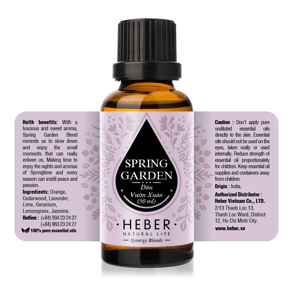 Tinh Dầu Vườn Xuân Heber- Spring Garden Blend, Cao Cấp Nhập Khẩu,Thiên Nhiên Nguyên Chất, Xông Thơm Phòng,10ml/30ml/50ml