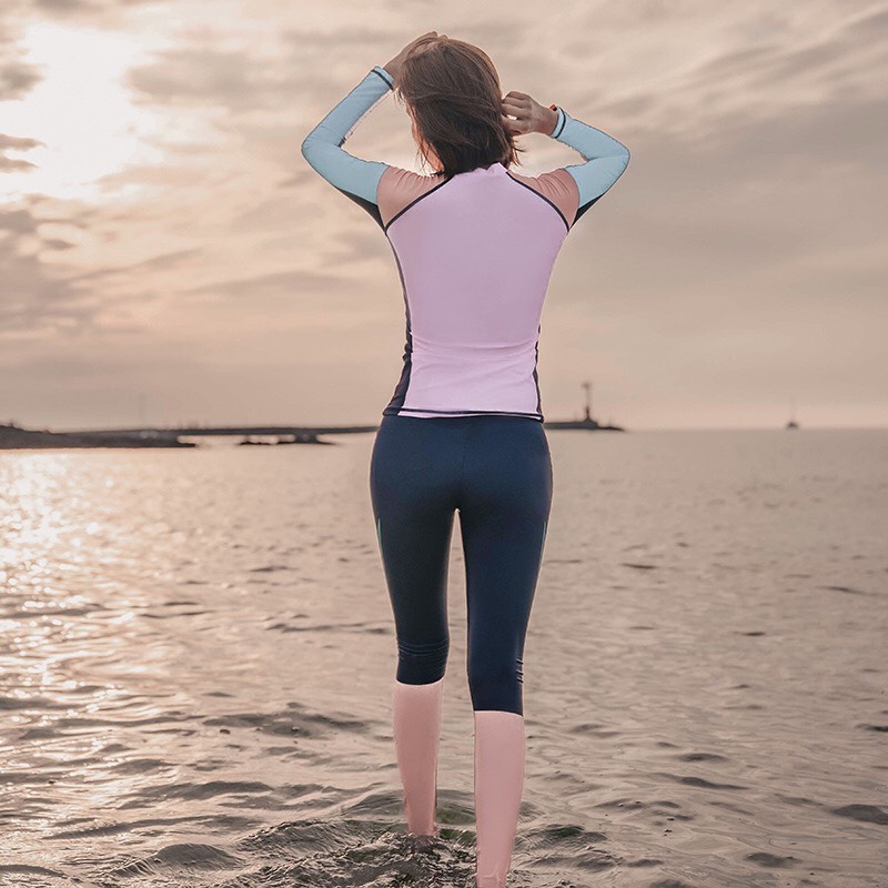 Bikini tay dài quần dài phối hồng