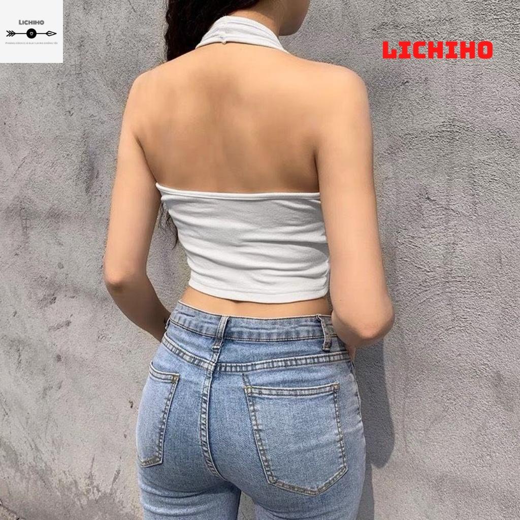 Áo croptop nữ choàng cổ kiểu yếm CT03 LICHIHO hở lưng gợi cảm quyến rủ chất vải tốt mềm mịn | BigBuy360 - bigbuy360.vn