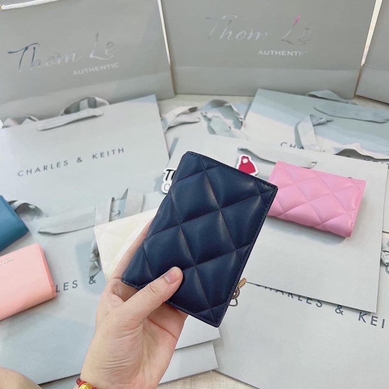 Ví nữ Card holder cầm tay trám ô gập ngắn bỏ túi nhiều ngăn thời trang da cao cấp đựng tiền thẻ