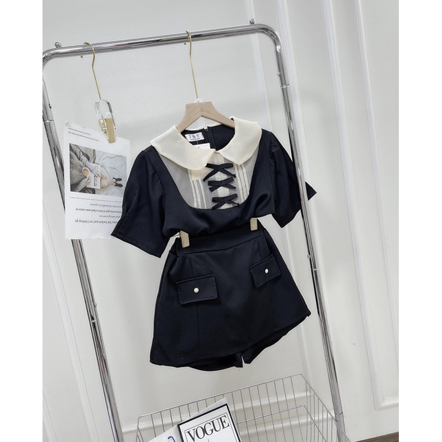 [ 𝐅𝐑𝐄𝐄 𝐒𝐇𝐈𝐏 ]  SÉT SƠ MI CỔ BÈO NƠ MIX C QUẦN ĐÙI  CÚC GIẢ VÁY HÀNG L1 Ạ