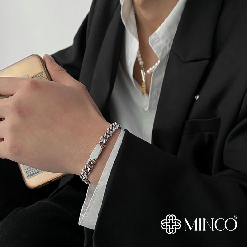 Lắc Tay nam Square Minco Accessories vòng tay Unisex Thời Trang Basic cho cả nam và nữ Màu Bạc LT17
