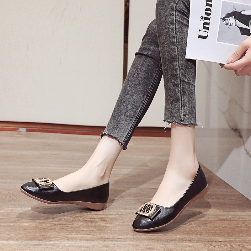 Ielgy Giày Đế Bằng Mũi Nhọn Nhỏ Nhắn Màu Trơn Phong Cách Thanh Lịch