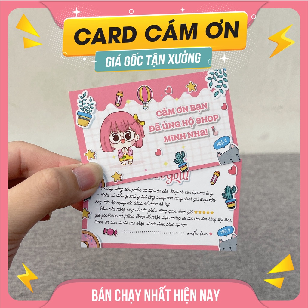 Card cám ơn, thiệp cám ơn, giấy cảm ơn cô gái màu hồng - 020