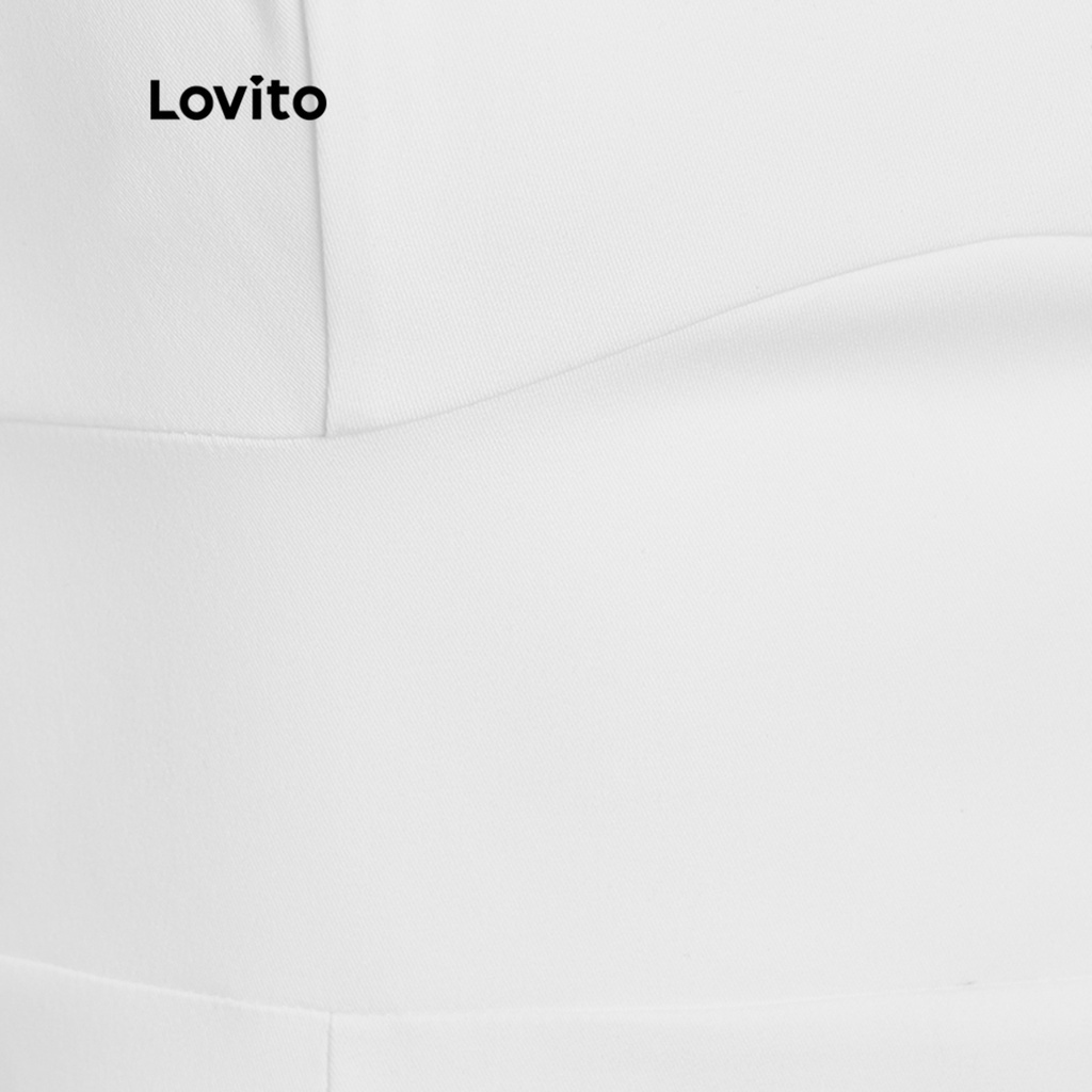 Lovito Áo choàng bóng tay trơn thanh lịch xẻ tà A Line Phụ nữ Váy L34UD029 (Trắng)