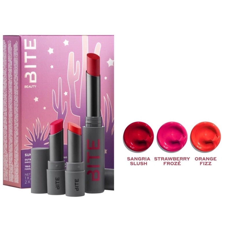 [BITE] Set Son Bite Beauty Sunset Superbloom Out Burst Long Wear Lip Stain Trio